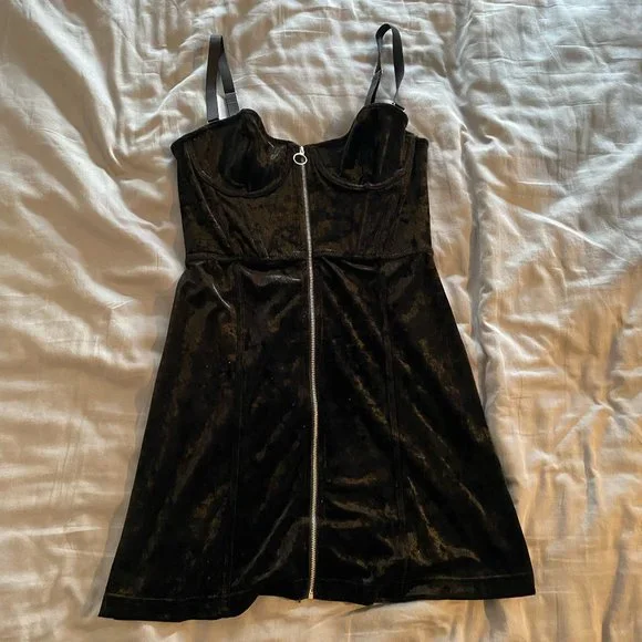 white christmas dresses Satin Corset Zipper Asymmetrical Hem Mini Dress, Black / Xs main image 1